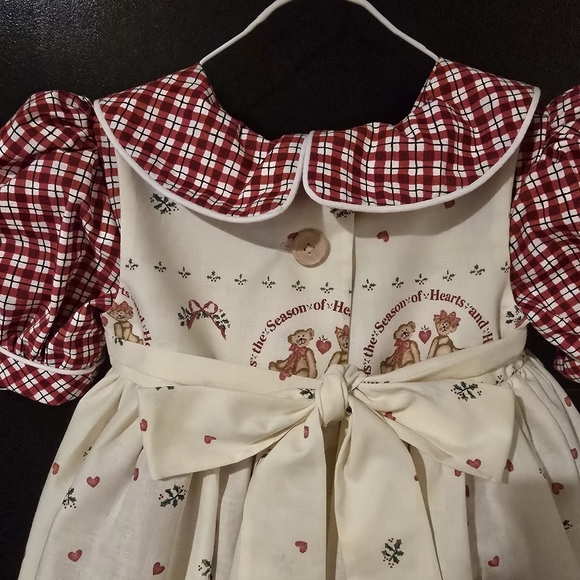 Daisy Kingdom vintage fabric/new dress Charming Red & Cream Kids Christmas Dress - Picture 6 of 11